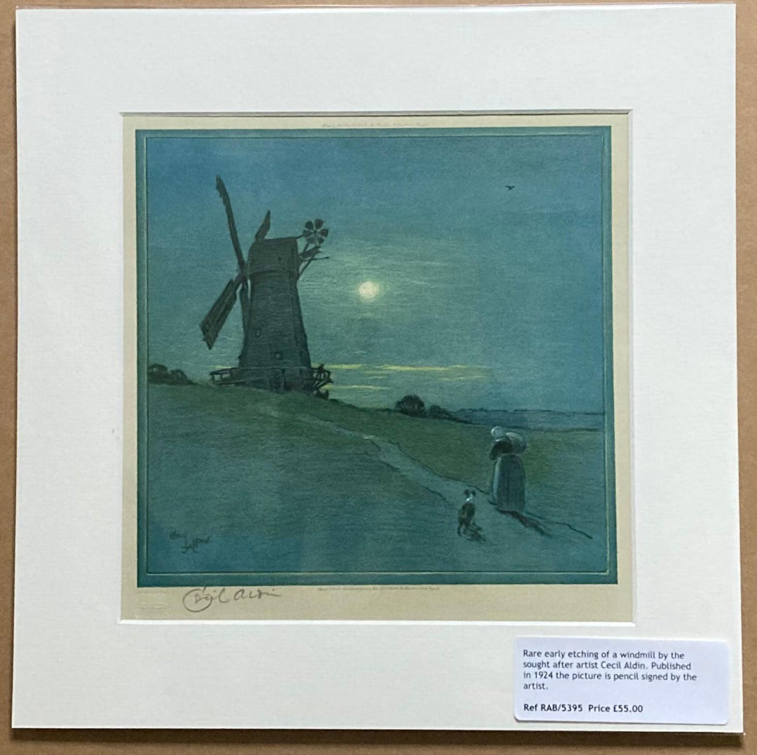 Rare Early Etching Of A Windmill By Cicil Aldin.